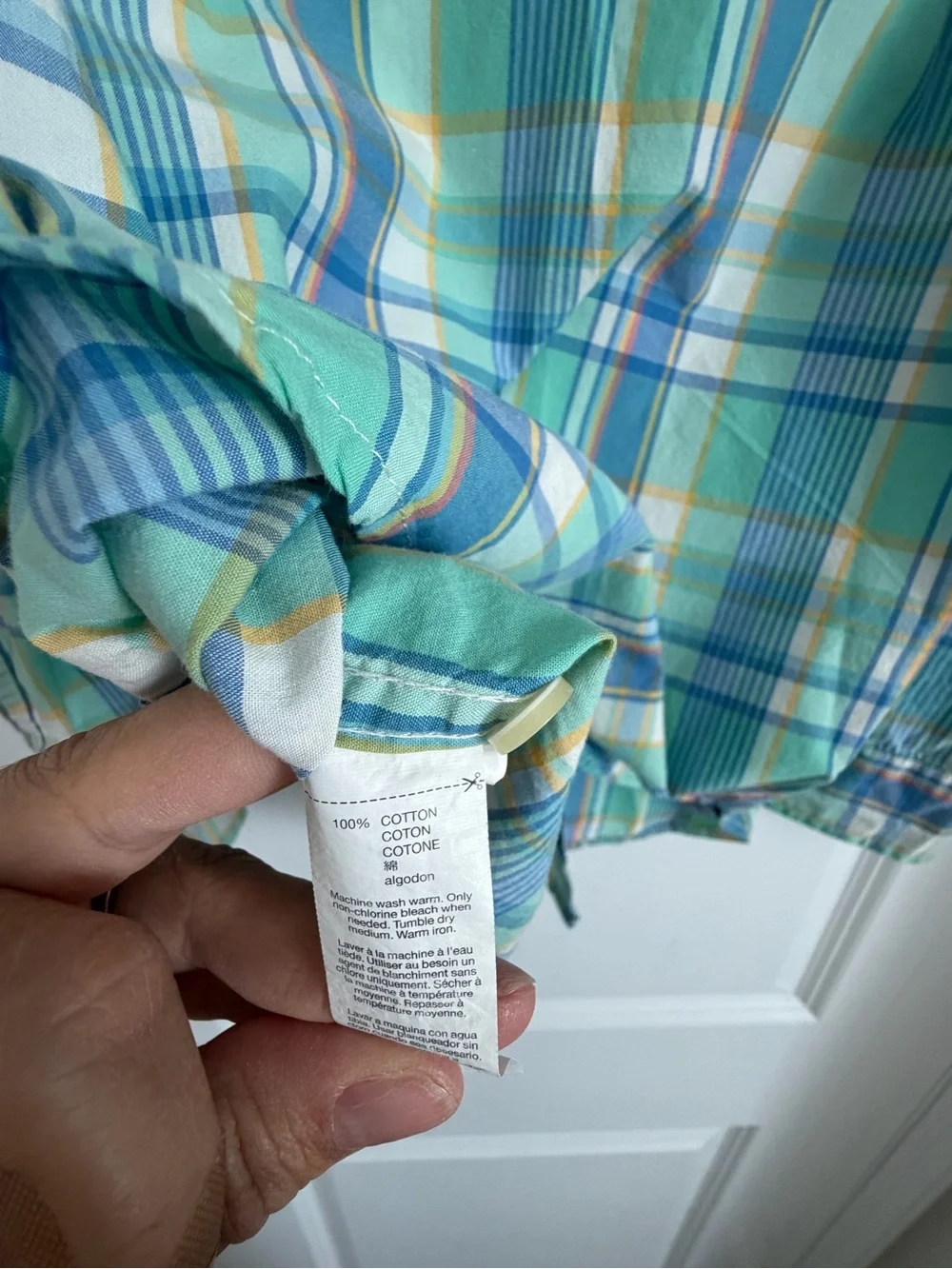 GAP Plaid Button-Down Shirt in Mint, Blue & White